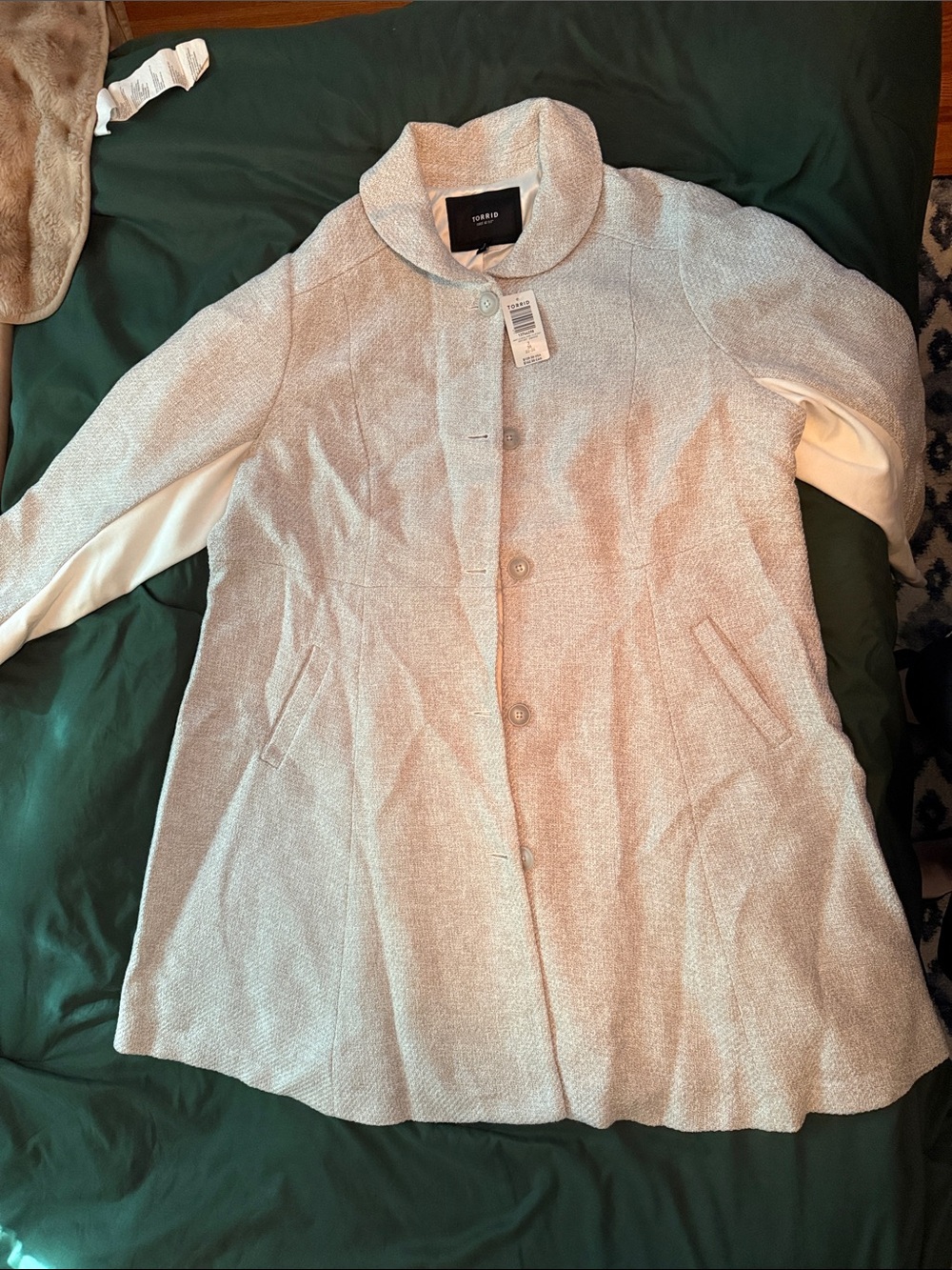 torrid Light Gray Textured Button-Front Trench Coat